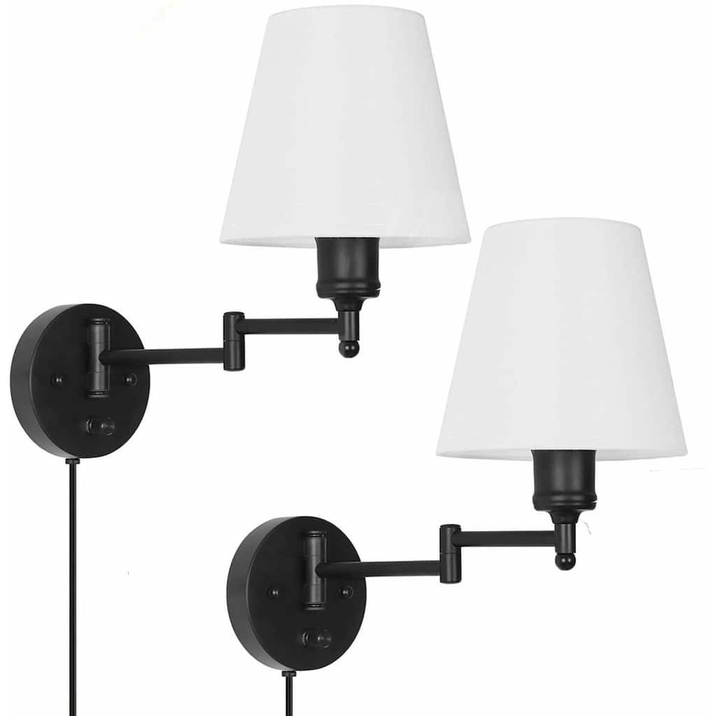 2 Pack Wall Lamps with White Shade & Black Metal (Bulbs Not Included)