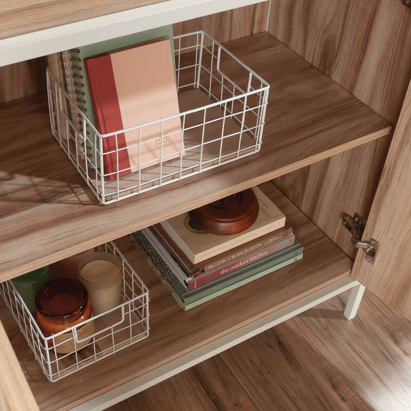 Wood Bookcase with Doors, Brown - 32.99" W x 17.13" D x 75.98" H