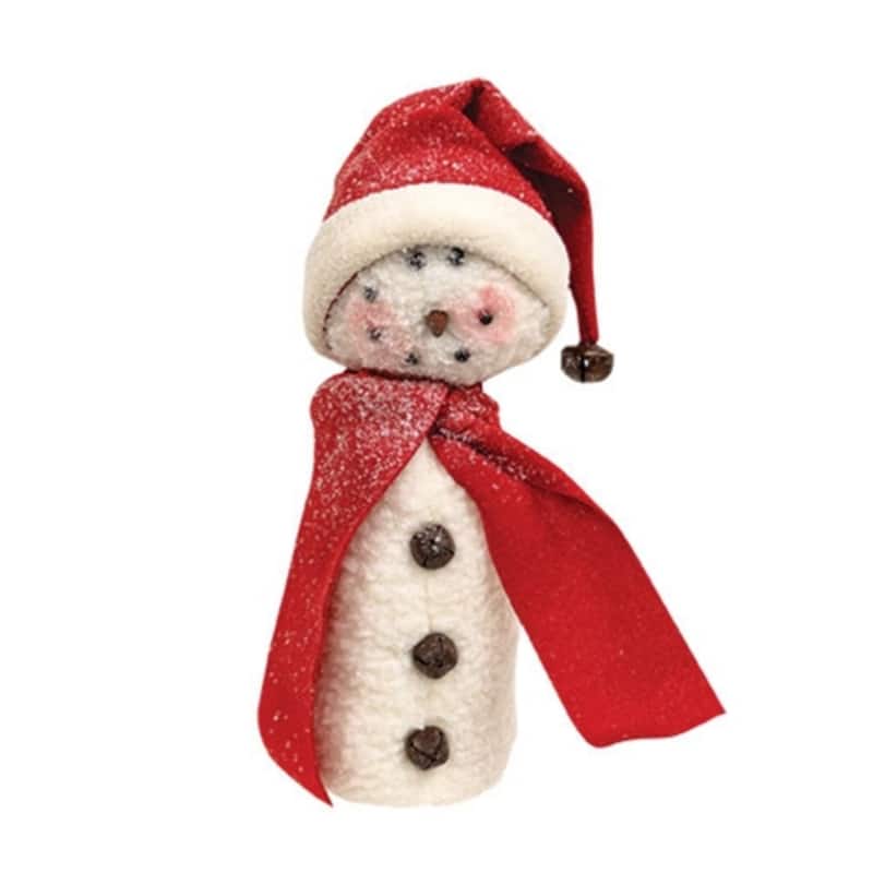 Plush Red Scarf Snowman with Stocking Cap Christmas Decoration - 3" x 3" x 9" - Red-White