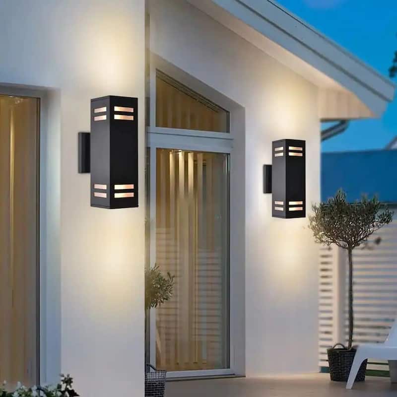 11" Mid-Century Modern Black Square Wall Sconces Waterproof IP54 Lantern Outdoor Lights