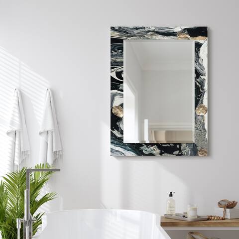 Ebony & Ivory Rectangular Beveled Mirror on Free Floating Printed Tempered Art Glass - Clear - 40" x 30"