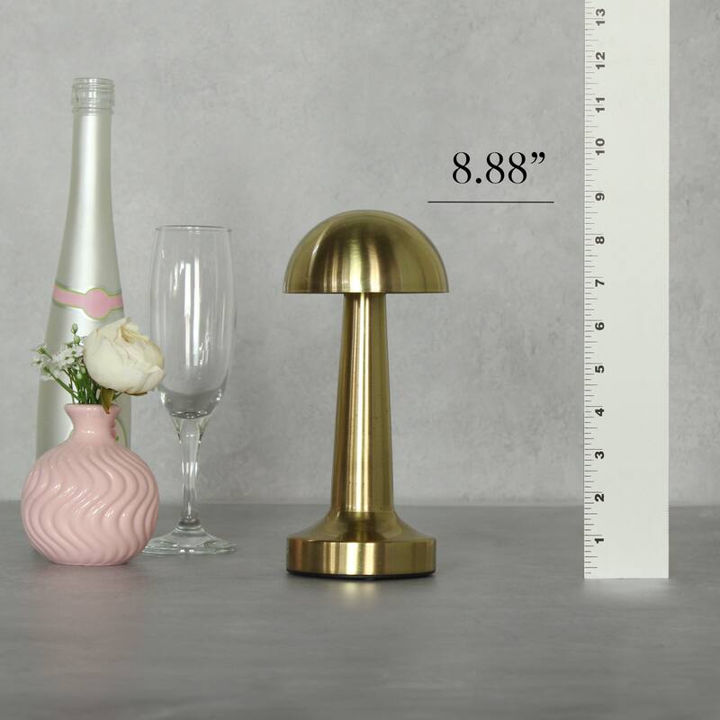 8.88" Touch-Control Mushroom LED Lamp Cordless Rechargeable Table Light with Adjustable Brightness - 4”L x 4”W x 8.88”H