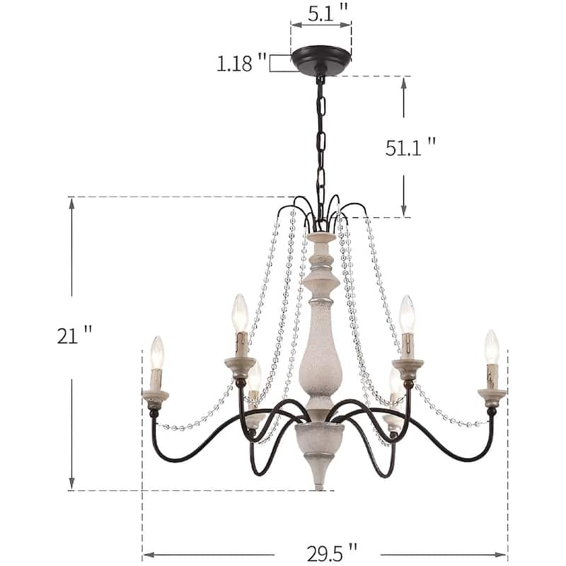 6 Candle Light Countryside Antique Style Classic Chandelier