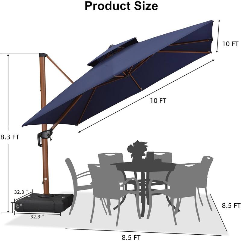 PURPLE LEAF 9/10/11ft Square 09x12ft Rectangle Wood Pattern Patio Cantilever Umbrella with Base