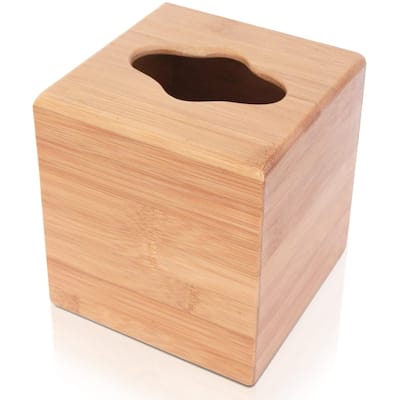 ToiletTree Products Deluxe Bamboo Tissue Box Holder (Square) - brown - 4.7 x 5 x 5.5