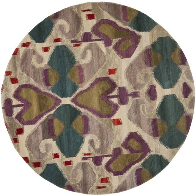 SAFAVIEH Handmade Wyndham Vladilena Modern Wool Rug - 7' Round - Ivory/Multi