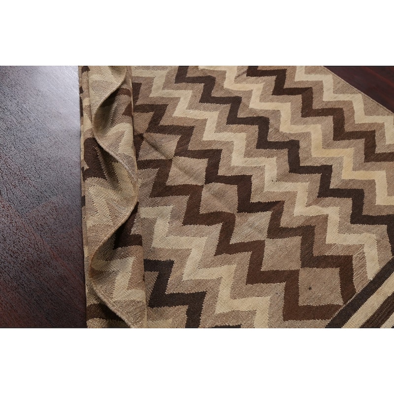Natural Dye Chevron Kilim Contemporary Area Rug Flat-weave Wool Carpet - 5'1" x 6'8"