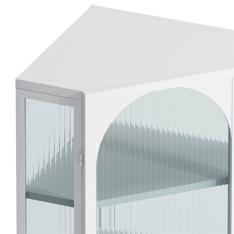 Glass Door Wall Mounted Corner Cabinet w/ Featuring Four-tier Storage