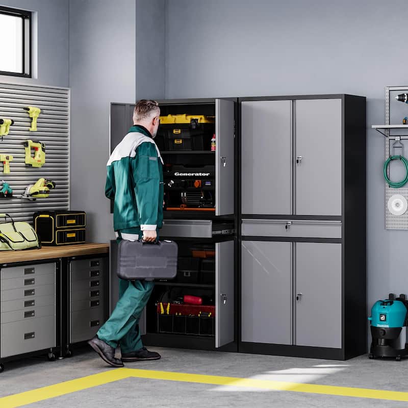 Metal Garage Storage Cabinet Tool Cabinet with Drawer - N/A