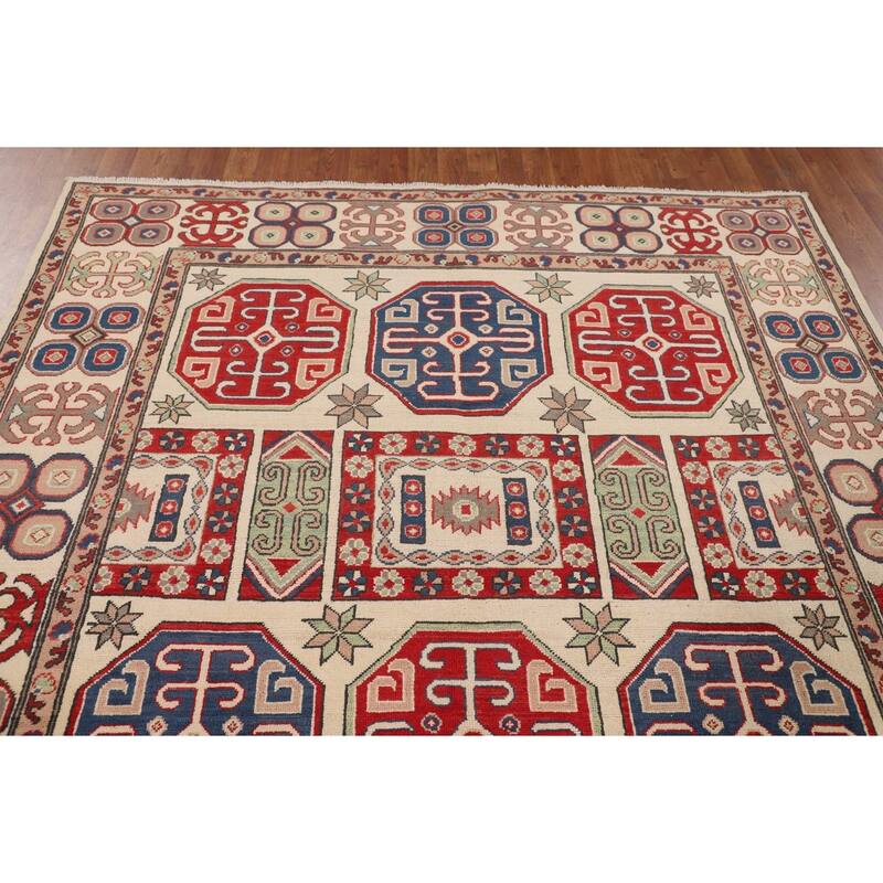 Traditional Beige Kazak Oriental Area Rug Hand-Knotted Wool Carpet - 6'6" x 9'6"