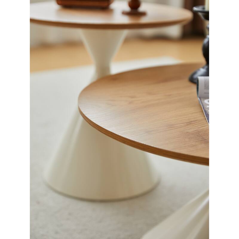 Set of 2 Round Coffee and Side Tables MDF Top Metal Double Cone Base