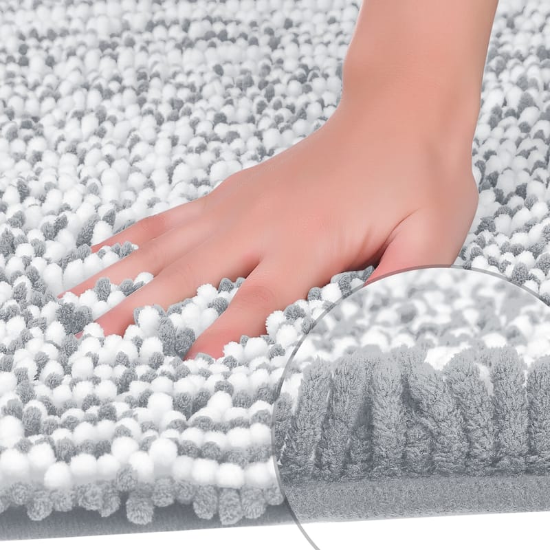 Chenille Striped Bathroom Rugs, Extra Thick and Absorbent Bath Rug Non-Slip Soft Plush Shaggy Bath Carpet