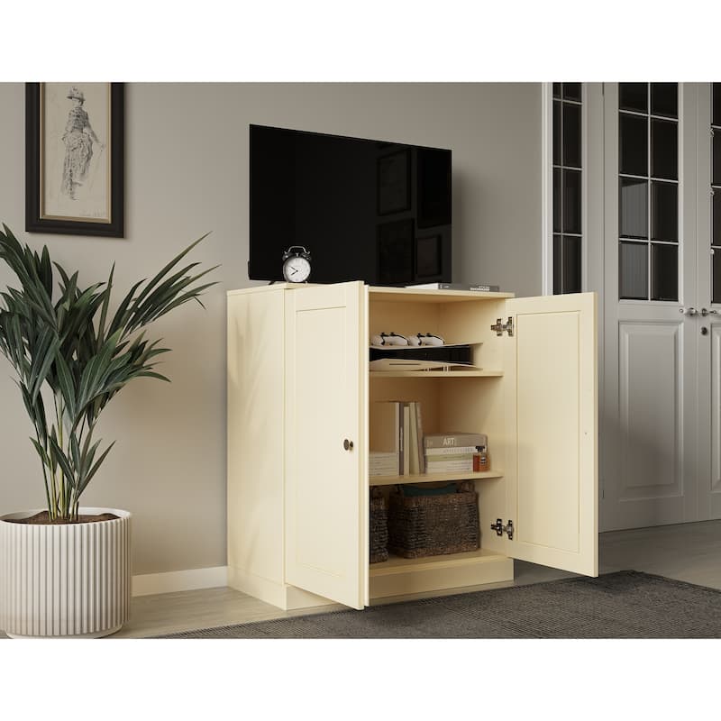 Palace Imports 100% Solid Wood TV Stand with Solid Doors for TVs up to 32"