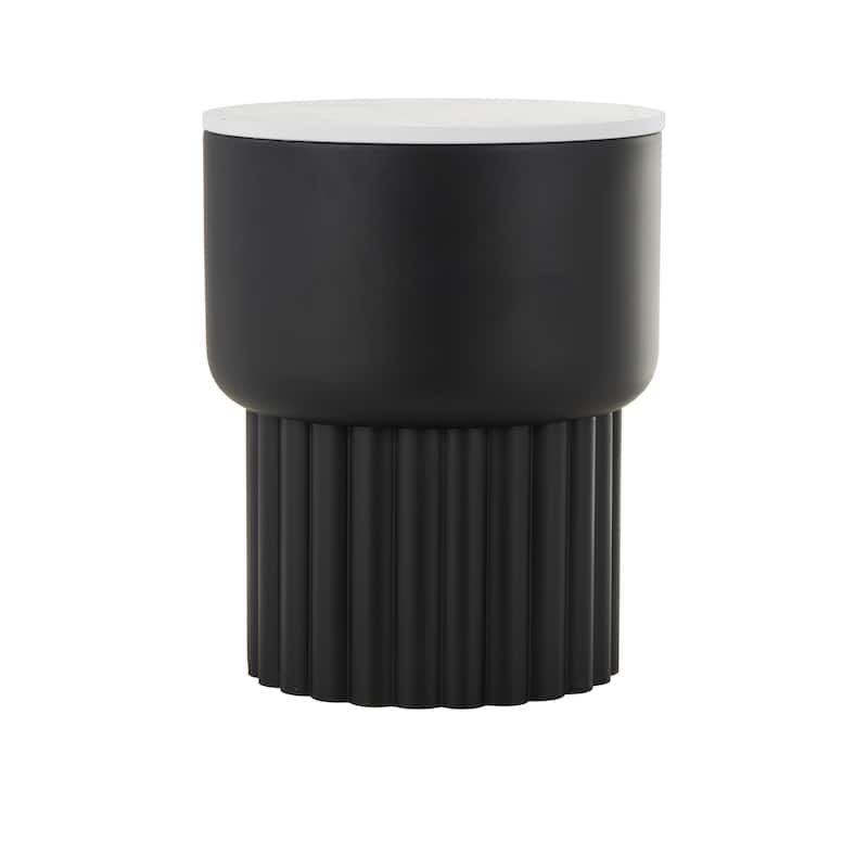 Metal Ribbed Accent Table with White Marble Tabletop - Black - Roche River Decor - 15"W x 15"L x 19"H