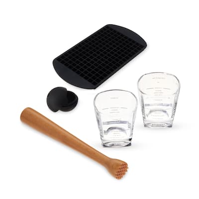 True Muddled Cocktail Kit with 2 Recipe Lowball Tumblers, Wooden Muddler, Silicone Ice Sphere Mold and Mini Pebble Ice Tray