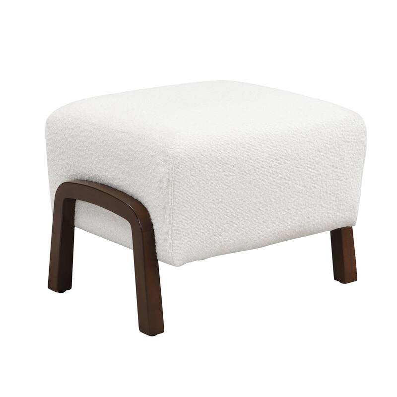 Set of 2 Boucle Upholstered Ottomans with Wooden Legs - White Decorative Pieces