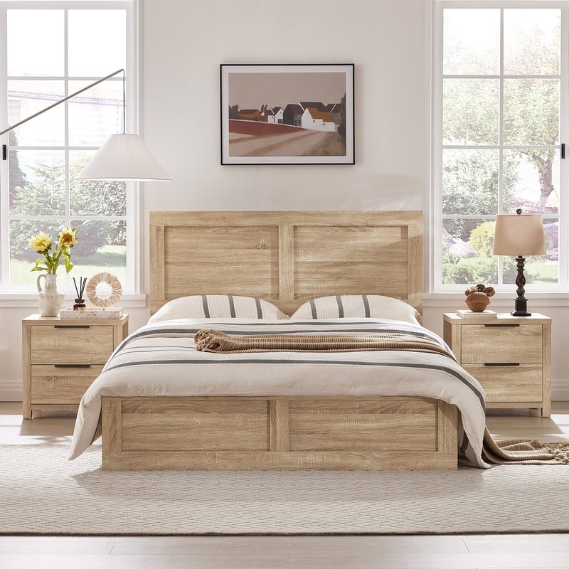 Spruce & Spring Scout 3-Piece Solid Wood Bed Set with Platform Bed Frame and 2 Nightstands
