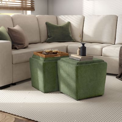 Furniture of America Elyndra 17-inch Square Chenille Storage Ottoman with Tray Top
