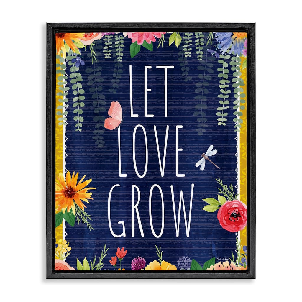Stupell Let Love Grow Floral Border Framed Floater Canvas Wall Art Design By Nicole DeCamp