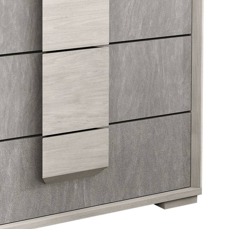 Nomi Tall Dresser Chest, 5 Drawers and Melamine Top, Stone Gray Front