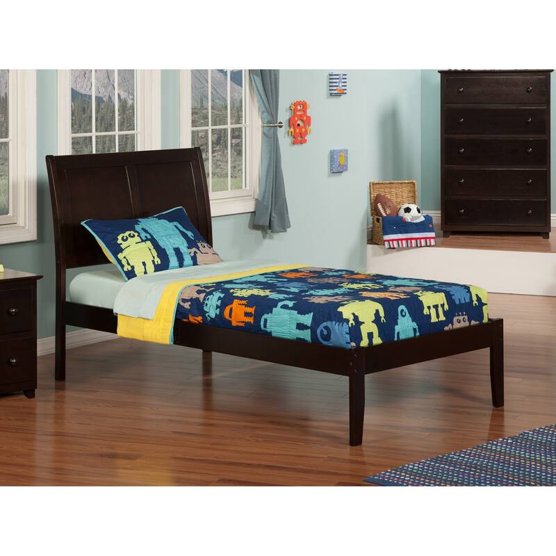 Platform Bed Twin XL - Espresso Finish, Open Footboard, Slats, Modern Bedroom Design
