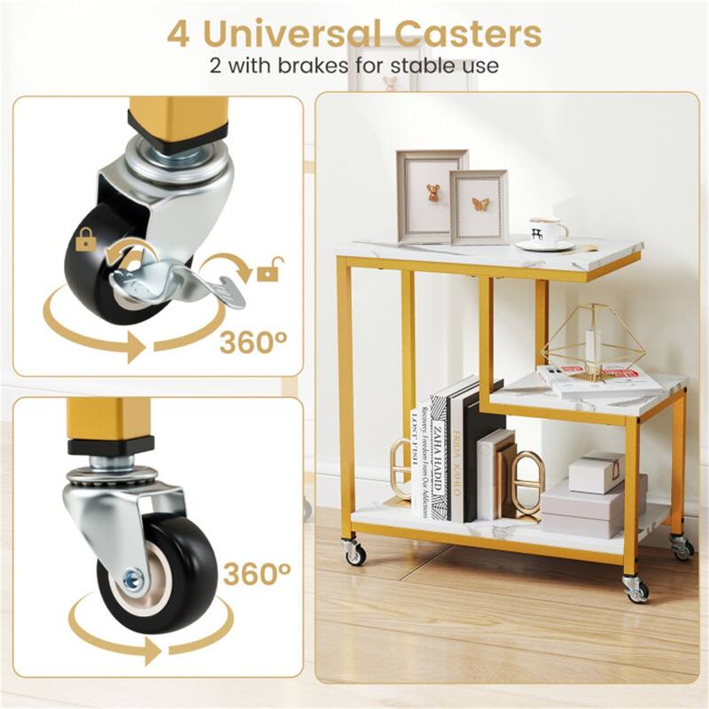 Engineered Wood and Metal G Shaped Side Table with Casters - 23" x 12" x 24"