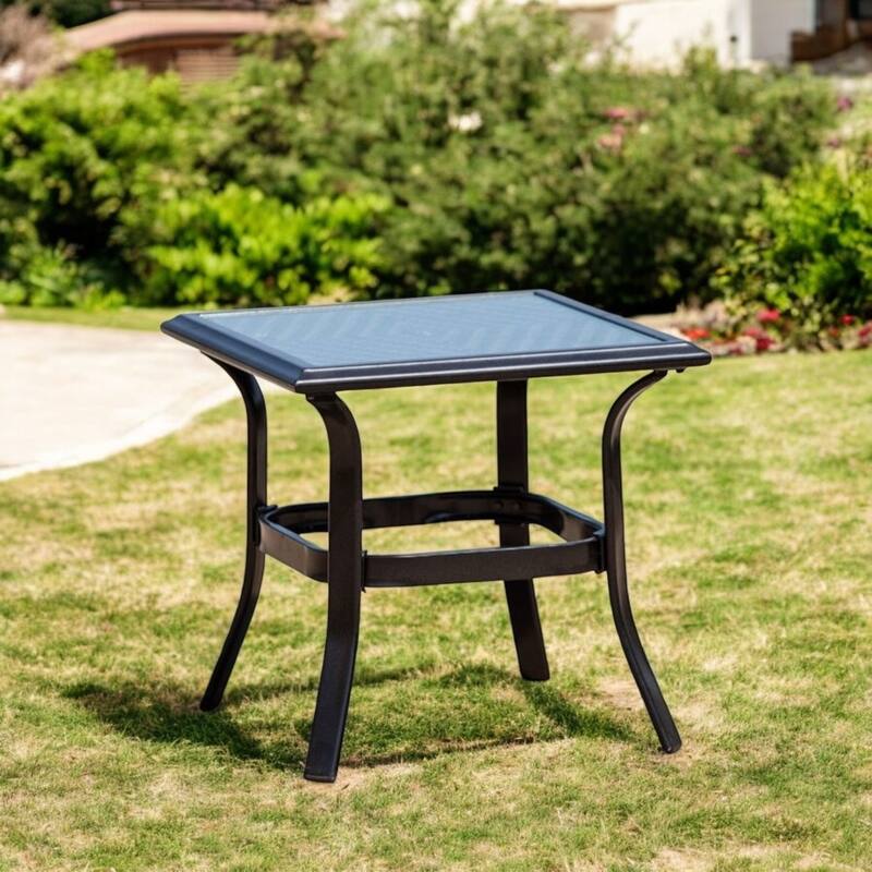 21" Black Metal Glass And Faux Wicker Outdoor Side Table - Black