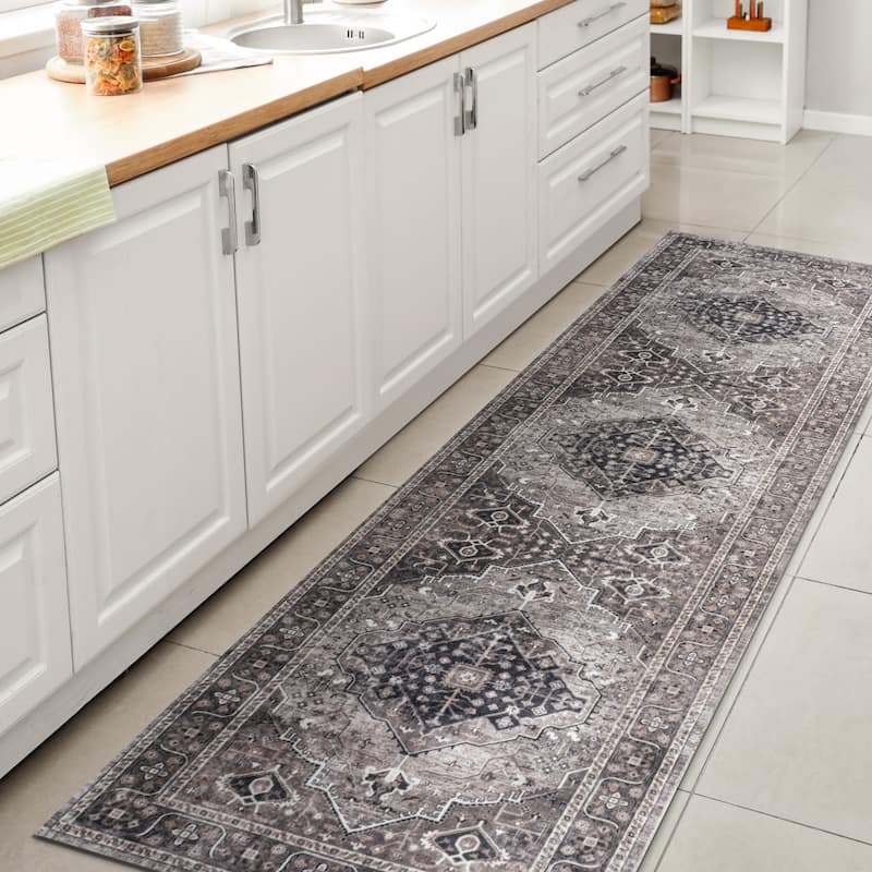 JONATHAN Y Kemer Ogee Medallion Machine Washable Area Rug