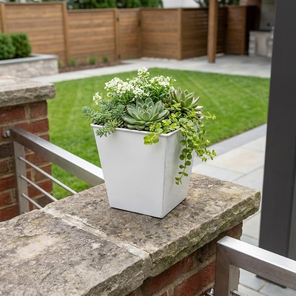 HomeRoots 5" Silver Recycled Plastic Indoor Outdoor Square Pot Planter