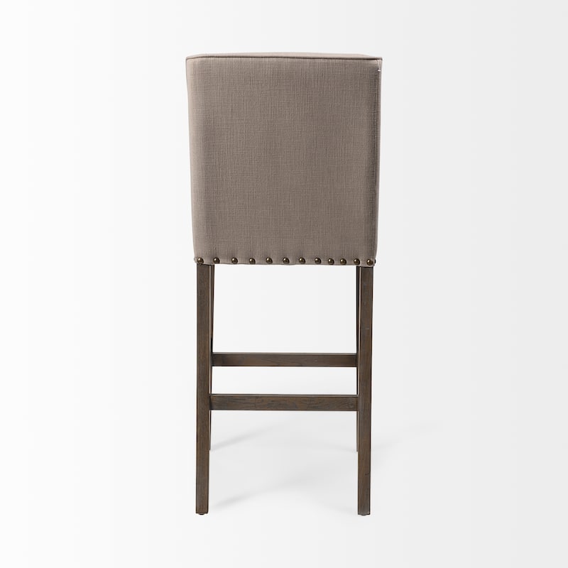 Kensington Beige Fabric Seat with Brown Solid Wood Frame Bar Stool