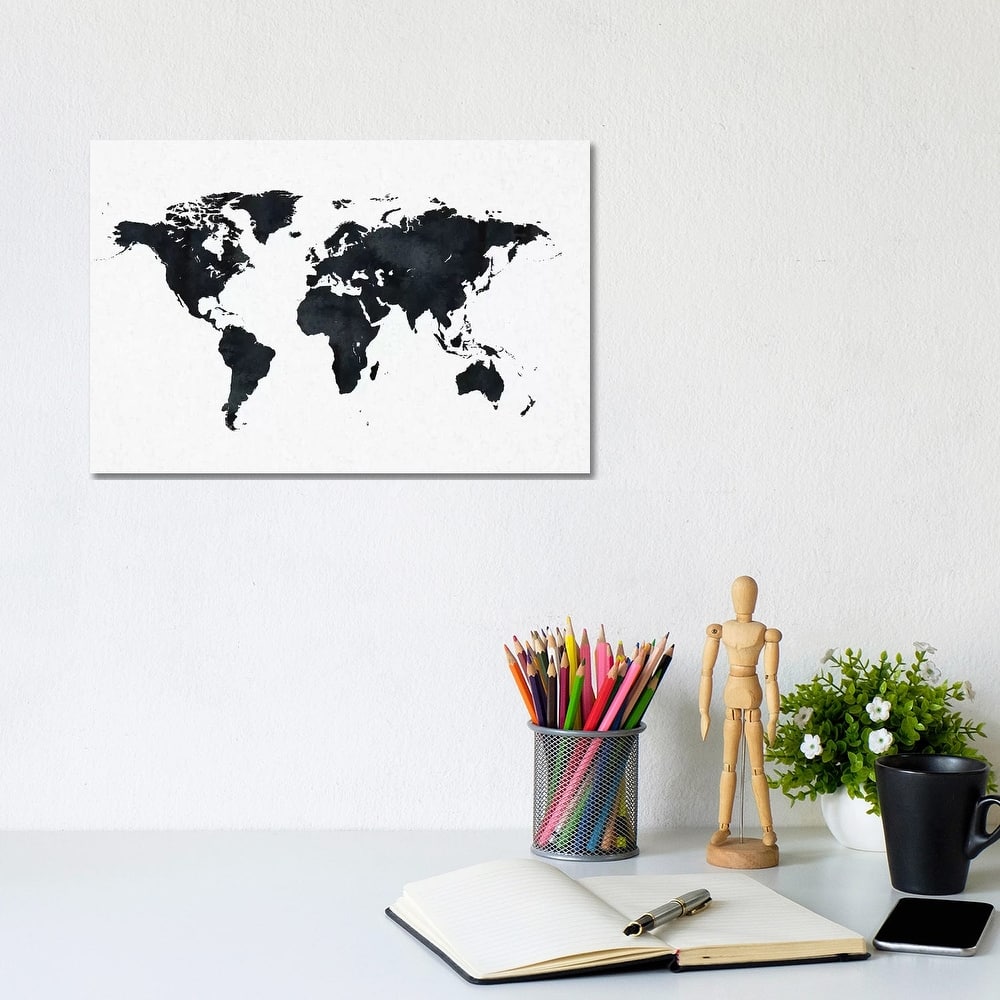 iCanvas "World Map In Black And White" by Nature Magick Canvas Print