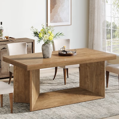 63" Dining Table for 4-6, Farmhouse Dinner Table with Heavy Duty Pedestal