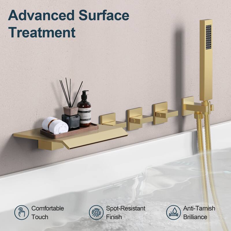 GRANDJOY Wall Mounted 3-Handle Tub Shower Faucet with Handheld Shower and Waterfall Tub Spout