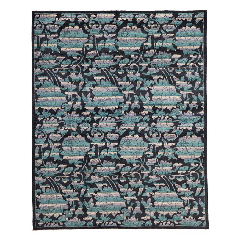 ECARPETGALLERY Hand-knotted Signature Collection Black, Teal Wool Rug - 8'0 x 9'11