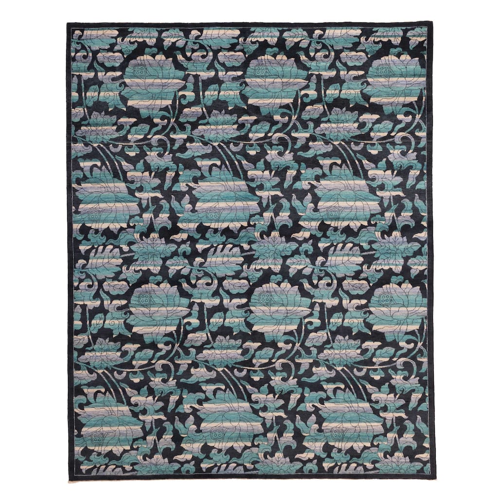 ECARPETGALLERY Hand-knotted Signature Collection Black, Teal Wool Rug - 8'0 x 9'11