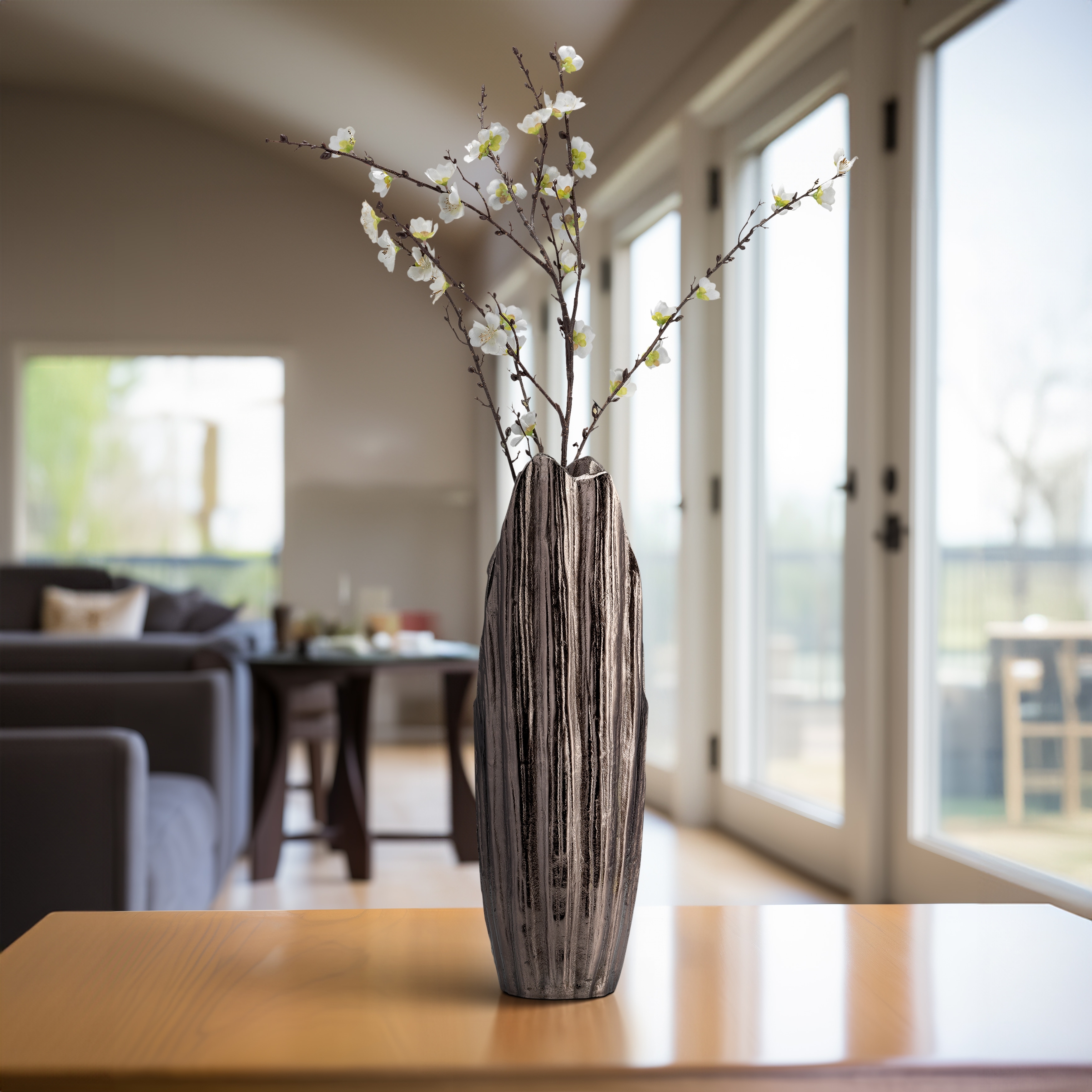 Sagebrook Home Modern Textured Metal Abstract Ridged Vase