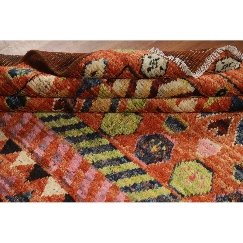 Moroccan Oriental Area Rug Handmade Orange Modern Wool Carpet - 6'5" x 9'8"