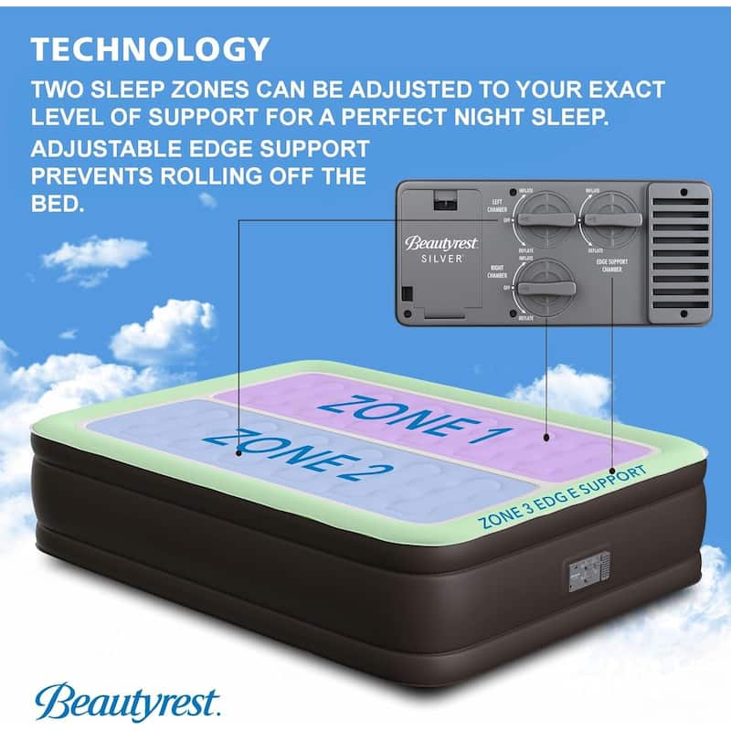 Beautyrest 18" Duet Queen Size Air Mattress - Adjustable Plush/Firm Sides, Edge Support, High-Speed Pump - Queen - Adjustable Firmness