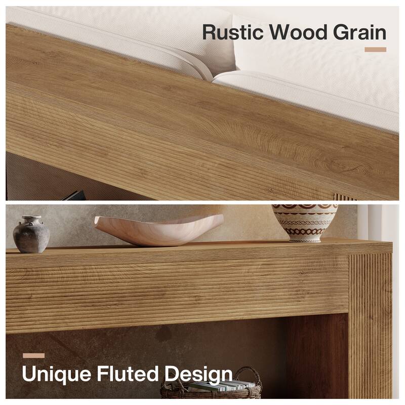 70.9-Inch Long Farmhouse Wooden Console Table wiht 2-tier Storage - 11.8" D x 70.86" W x 33.4" H