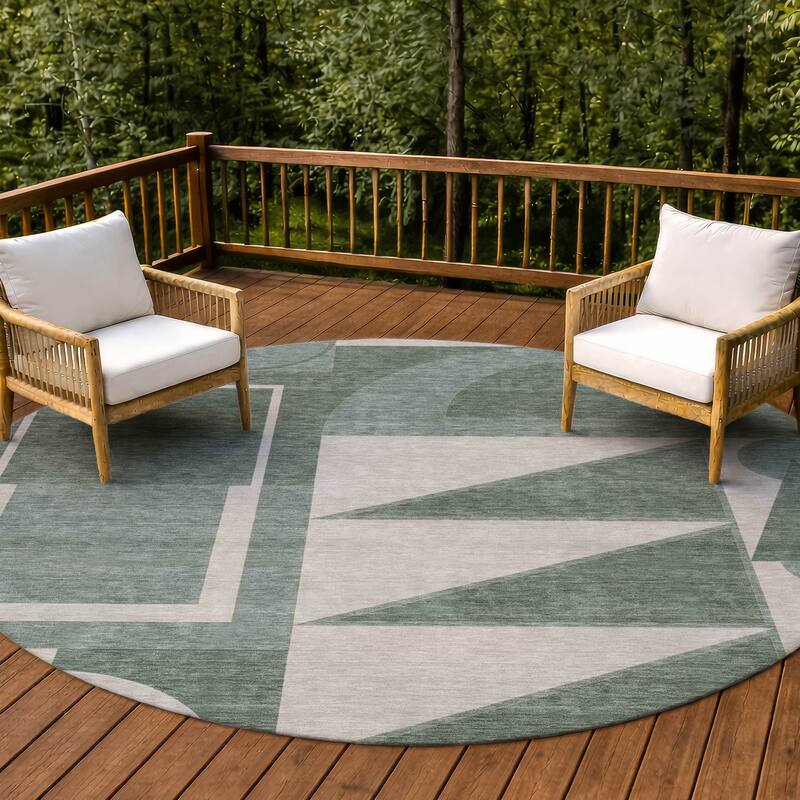 Machine Washable Indoor/ Outdoor Modern Crowley Chantille Rug - Basil - 8' x 8'