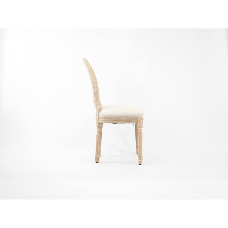 Rattan Oval Back Dining Chairs, Beige Upholstered Fabric Bistro Chair, Farmhouse Rubber Wood Banquets Seating Chairs Set of 2