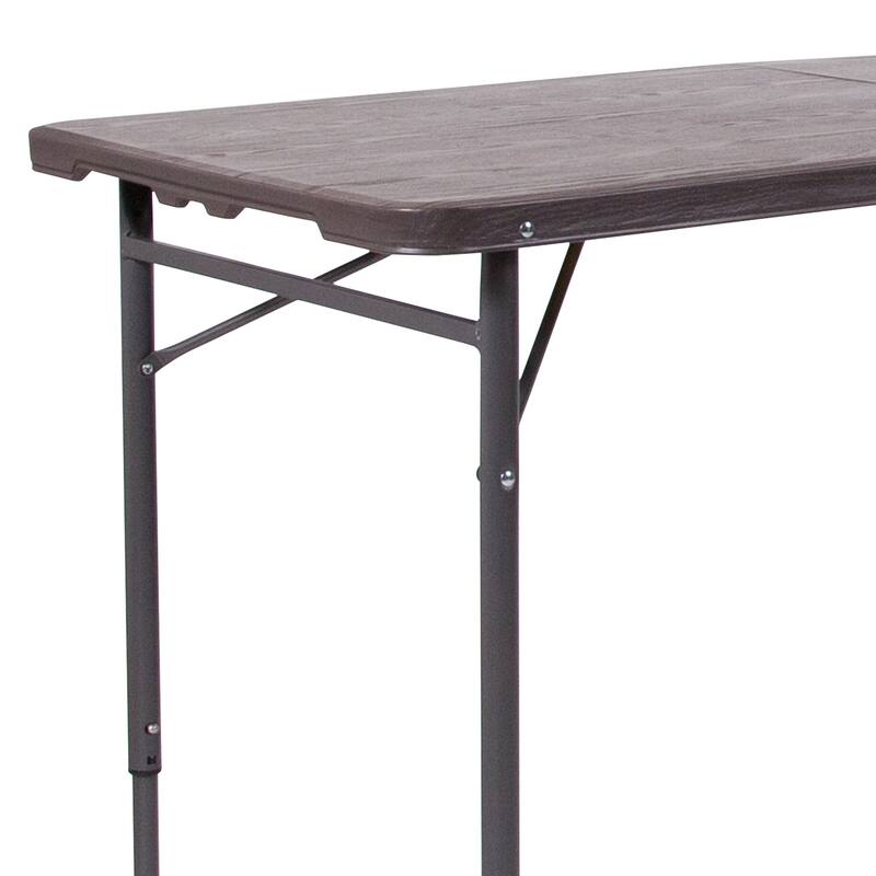 4-Foot Height Adjustable Bi-Fold Dark Gray Plastic Folding Table with Handle