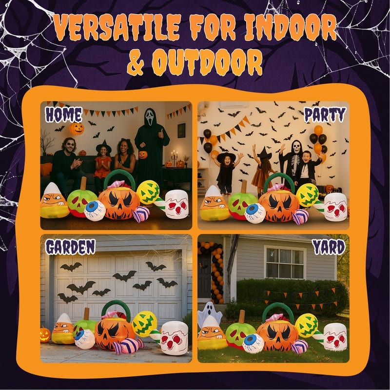 8FT Long Halloween Inflatables Pumpkins Eyeball Candy Outdoor Decorations
