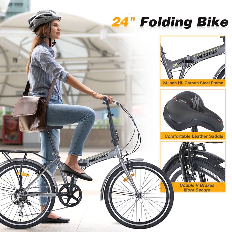Folding City Bike - Steel Frame, Multiple Speeds - 24