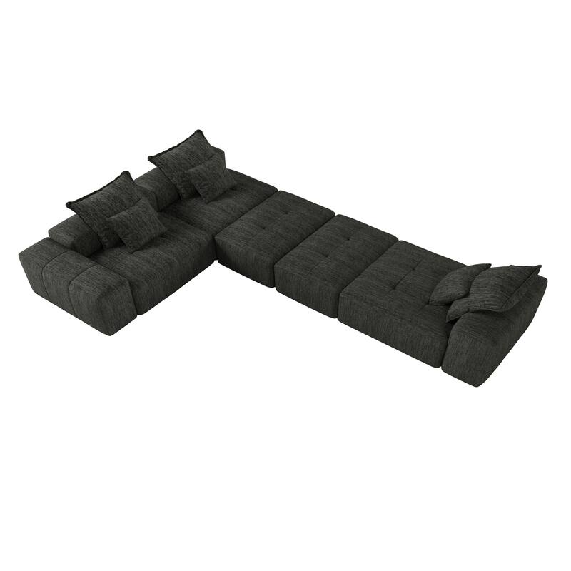 Modern Oversized Modular Sectional Sofa with Sparkling Chenille Fabric, 6 Pillows, No Assembly Required