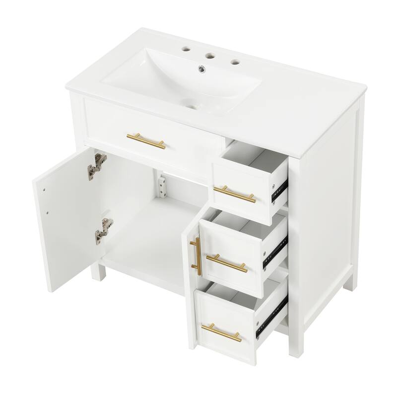 36" Bathroom Vanity with Sink Top, Bathroom Vanity Cabinet with Two Doors and Three Drawers, Solid Wood, MDF Boards