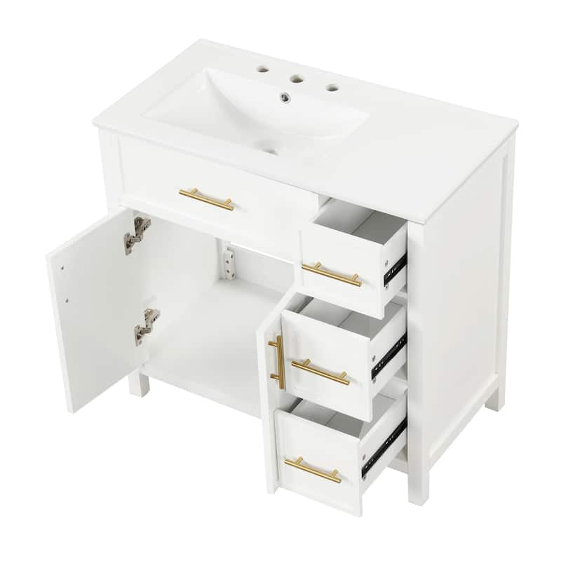 GDFStudio - Avalon 36-Inch Bathroom Vanity with Sink Top, Cabinet with Two Doors, Solid Wood & MDF Board, Painted Finish