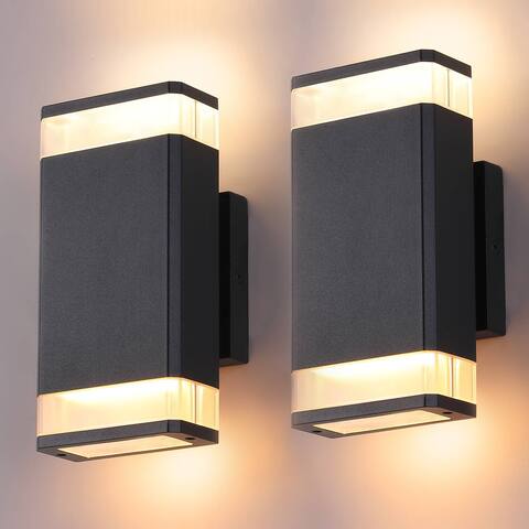 UP Down Integrated Square outdoor Lights, 10W Warm White Aluminum IP66 Waterproof LED Wall Lamp Black, 2 Pack - N/A