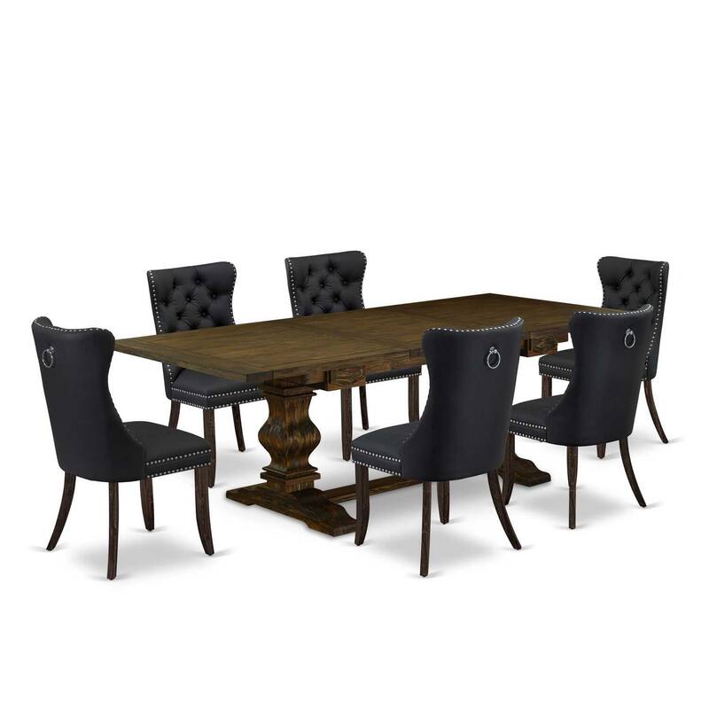 Modern 7 Piece Dining Set - Rectangle Table with 6 Chairs - Jacobean Finish