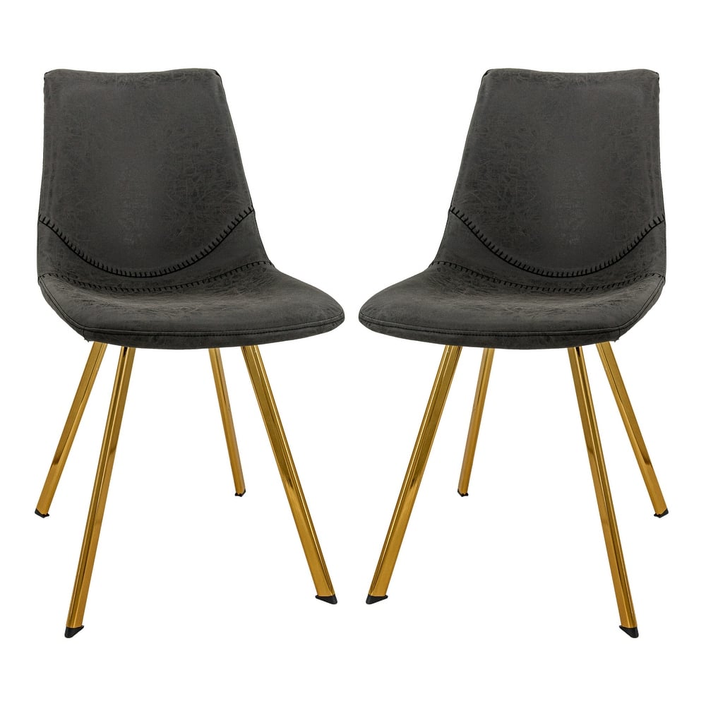 Markley Leather Dining Chair Set of 2 With Gold Metal Legs Modern Accent Side Chair